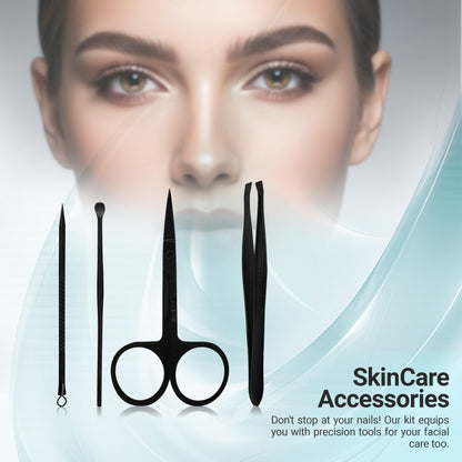 Utopia Care - 15 in 1 Stainless Steel Professional Manicure Pedicure Set Nail Clippers Kit – Portable Travel Grooming Kit - Facial, Cuticle and Nail Care for Men and Women (Black) - Available at All In One Marketplace Canada