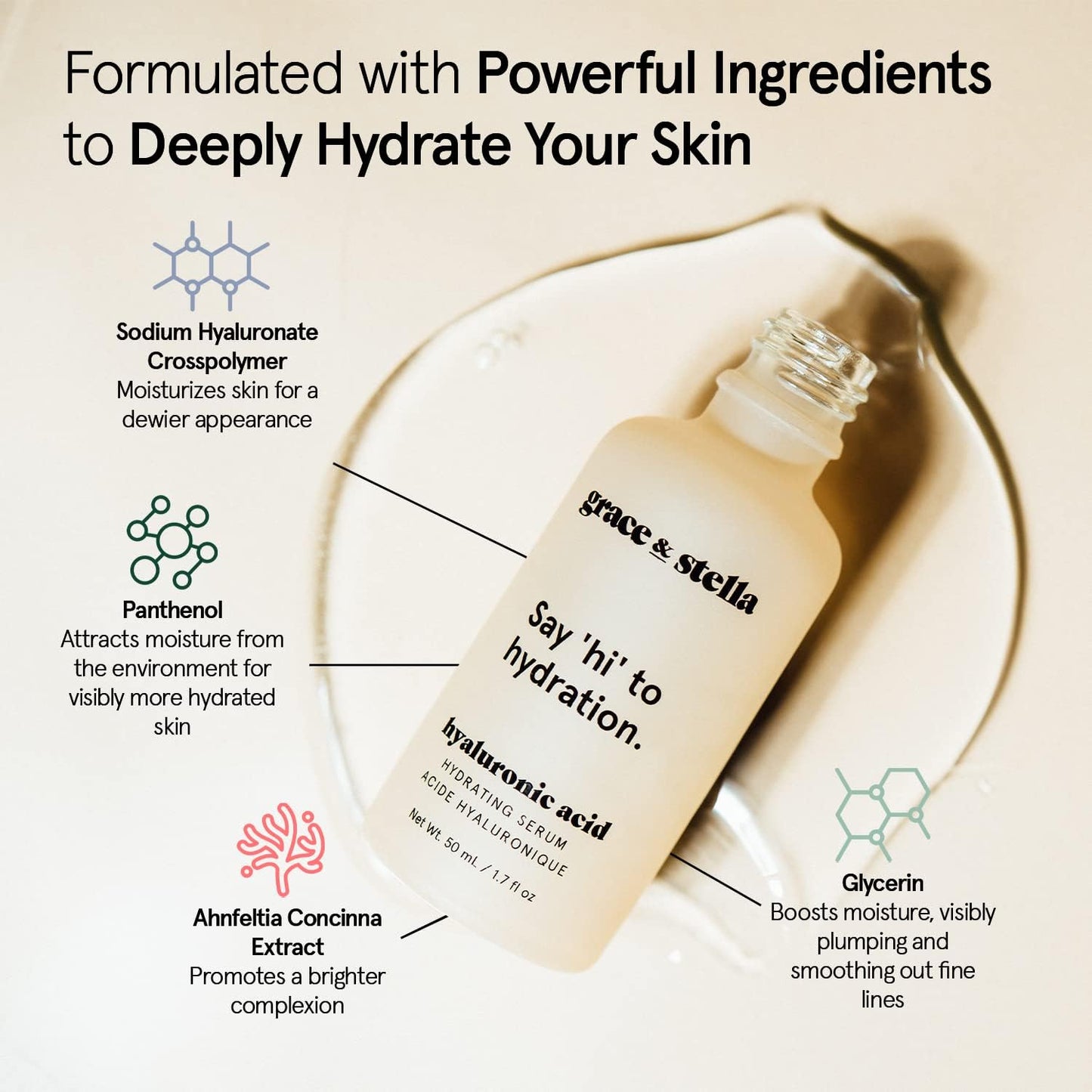 grace & stella Award Winning Hyaluronic Acid Serum for Face (50ml) Hydrating Hyaluronic Acid - Acide Hyaluronique Face - Anti Aging Serum to Hydrate, Remove Fine Lines, Wrinkles, Boost Collagen - Available at All In One Marketplace Canada