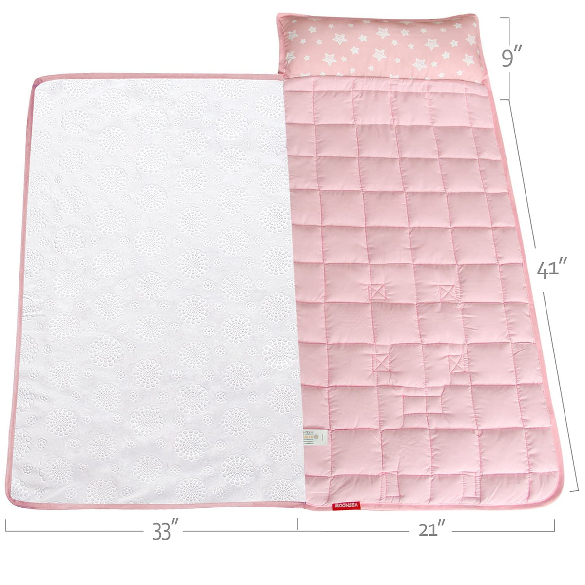 Toddler Nap Mat with Removable Pillow and Fleece Minky Blanket, Winter Sleeping Bag Soft Perfect for Preschool, Daycare, Travel Sleeping Bag Girls/Boys, Designed to Fit on a Standard Cot, Pink Star 🍁 All In One Marketplace Canada
