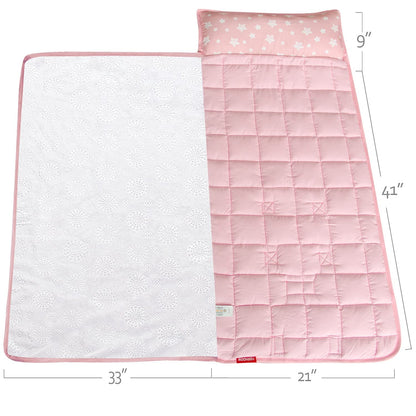 Toddler Nap Mat with Removable Pillow and Fleece Minky Blanket, Winter Sleeping Bag Soft Perfect for Preschool, Daycare, Travel Sleeping Bag Girls/Boys, Designed to Fit on a Standard Cot, Pink Star 🍁 All In One Marketplace Canada