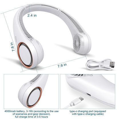 CIVPOWER Neck Fan: Portable Personal Neck Cooling Rechargeable Bladeless Fan - Hands Free 3 Speed 4000 mAh Battery USB Operated Wearable Headphone Design - for Men Women Outdoor Indoor (White) - Available at All In One Marketplace Canada
