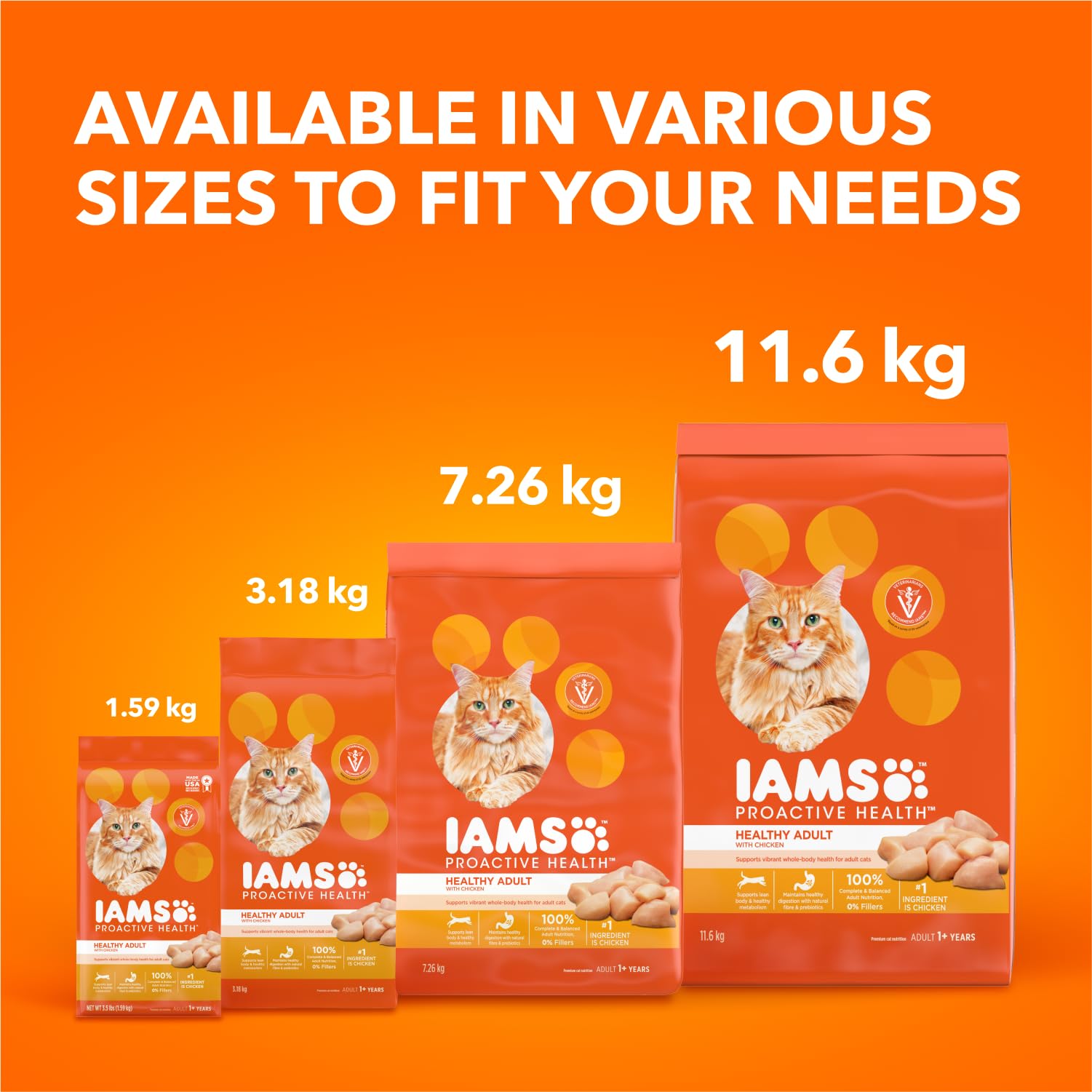 IAMS Proactive Health Healthy Adult Dry Cat Food – Chicken – 7.26KG (16LB) Bag