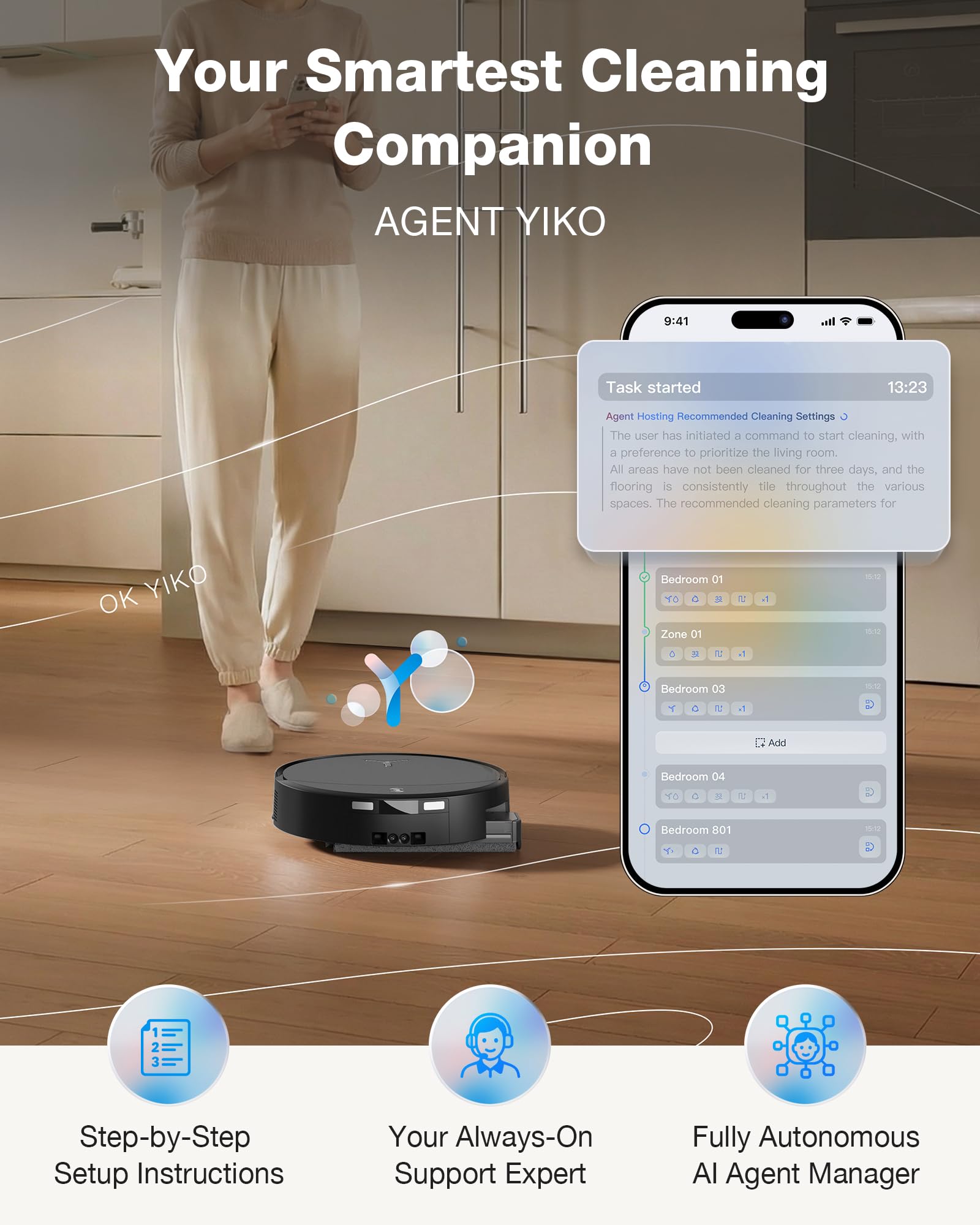ECOVACS DEEBOT T90 PRO OMNI Robot Vacuum and Mop, 30,000Pa Suction, Instant Self-Cleaning OZMO Roller Mop, TruEdge Deep Edge Cleaning, ZeroTangle, Hot Water Wash & 145°F Air Dry, AI Obstacle Avoidance - Available at All In One Marketplace Canada