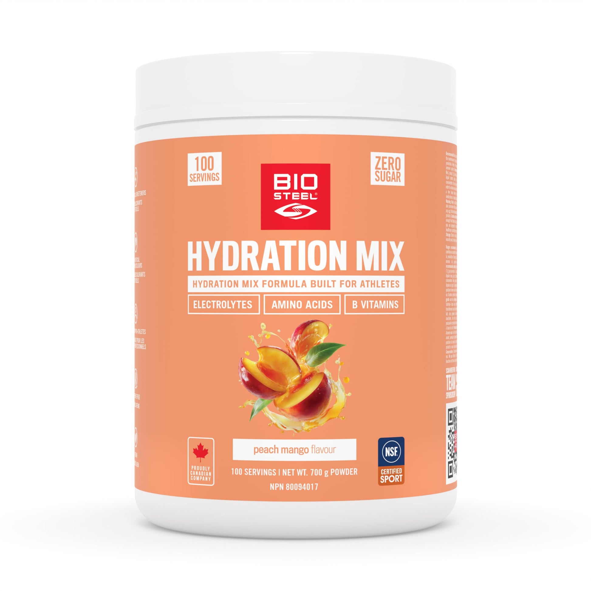 BioSteel Electrolyte Hydration Mix Powder, Zero Sugar, No Artificial Flavours, Peach Mango, 100 Serving Container - Available at All In One Marketplace Canada