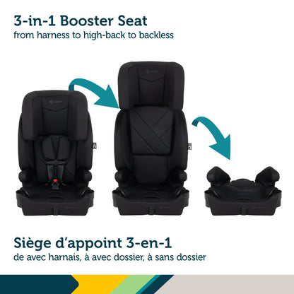 Siège auto harnais rehausseur 3-en-1 Safety 1st – Appuie-tête réglable sur 10 positions, s'adapte à 3 sièges côte à côte, rehausseur avec ou sans dossier léger et portable avec porte-gobelets, guides de ceinture et sécurité certifiée