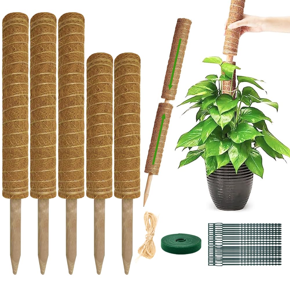 Moss Pole Plant Support Monstera - 5 Pack Coco Coir Moss Stick Plants Climber Support Indoor Monstera Stake for Climbing Plants Live House Potted, Vine, Pothos, Philodendron to Grow Upwards - Available at All In One Marketplace Canada