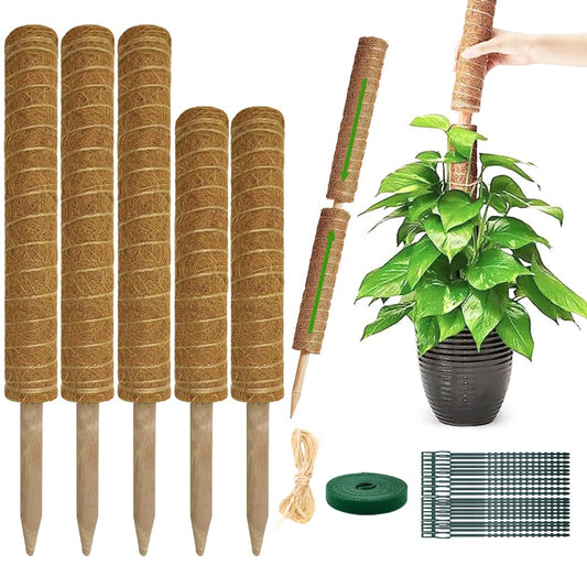 Moss Pole Plant Support Monstera - 5 Pack Coco Coir Moss Stick Plants Climber Support Indoor Monstera Stake for Climbing Plants Live House Potted, Vine, Pothos, Philodendron to Grow Upwards - Available at All In One Marketplace Canada