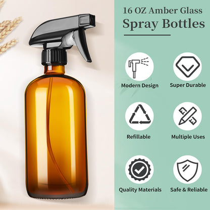 GIVAMEIHF 16oz Amber Glass Spray Bottles,2 Pack Glass Spray Bottles Refillable Empty Bottle with Adjustable Nozzle,Spray Bottle for Essential Oils,Cleaning,Pets,Plant, Hair Mister - Available at All In One Marketplace Canada
