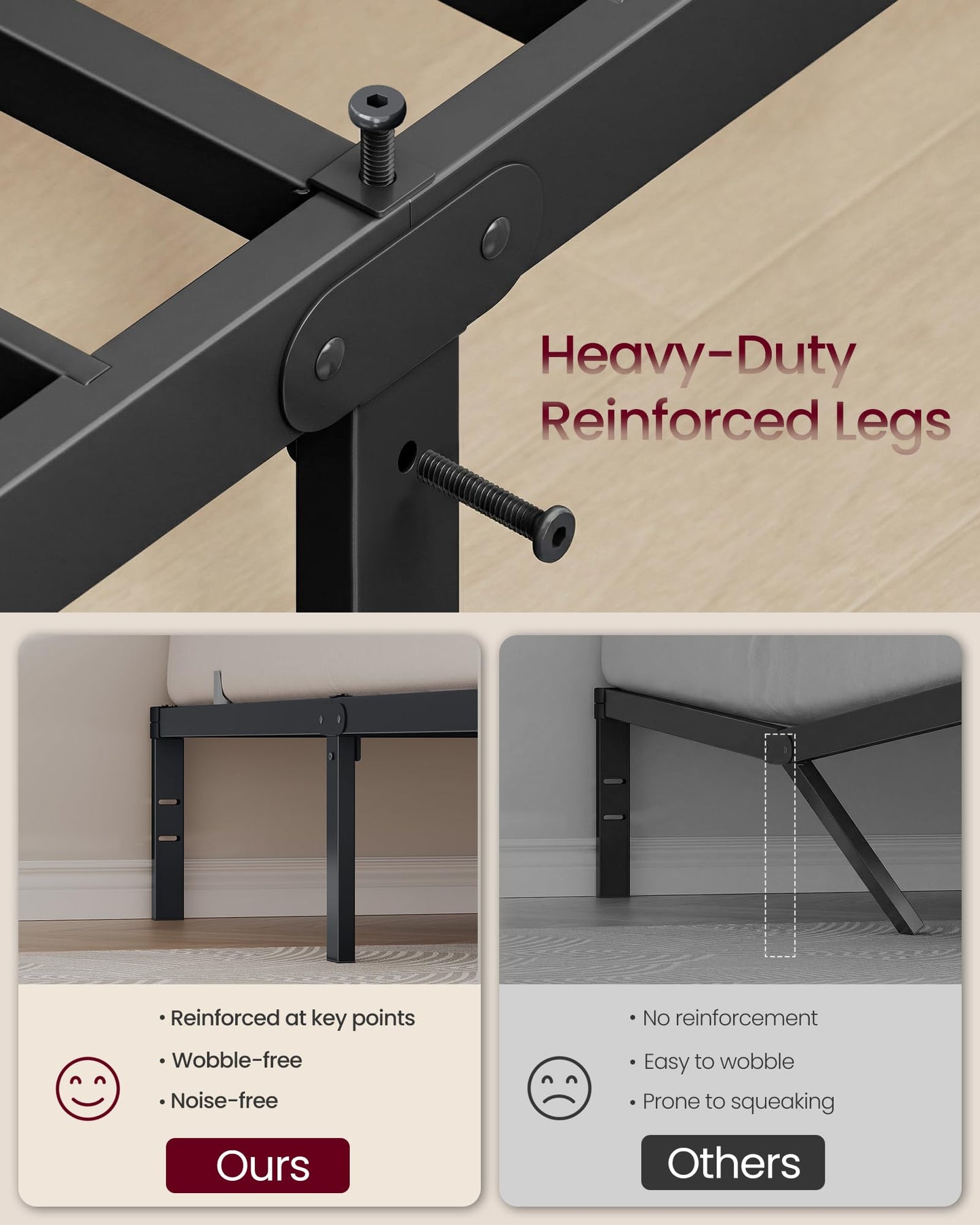 VASAGLE Twin Metal Bed Frame 14 Inches Tall, 550 lb Weight Capacity Heavy Duty Platform Bed Frame with Under-Bed Storage, No Box Spring Needed, Matte Black URMB653BD02 VASAGLE