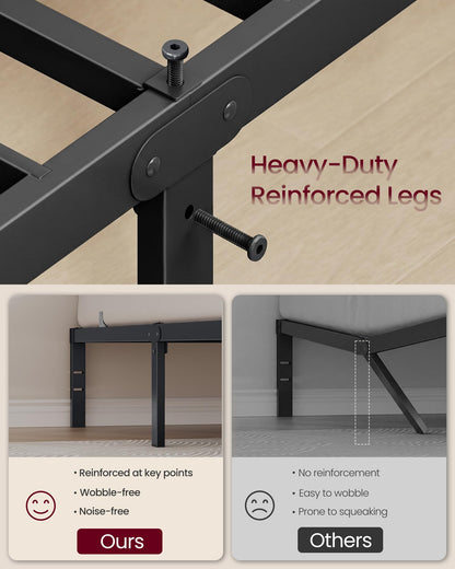 VASAGLE Twin Metal Bed Frame 14 Inches Tall, 550 lb Weight Capacity Heavy Duty Platform Bed Frame with Under-Bed Storage, No Box Spring Needed, Matte Black URMB653BD02 VASAGLE