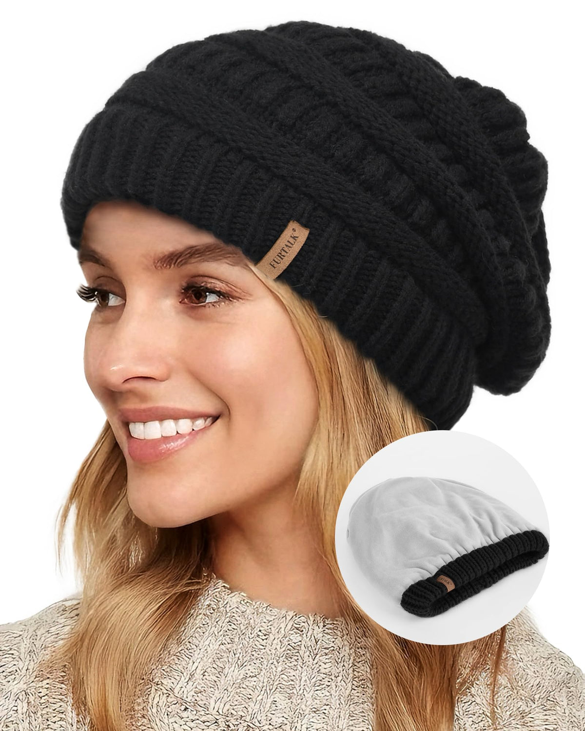 FURTALK Knit Beanie Hats for Women Men Fleece Lined Ski Skull Cap Slouchy Winter Hat Black 🍁 All In One Marketplace Canada