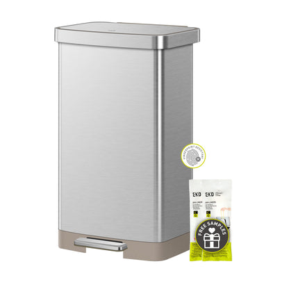 EKO Hudson Matte Stainless 75 Liter/20 Gallon Step Trash Can with Rear Trash Bag Storage Compartment EKO