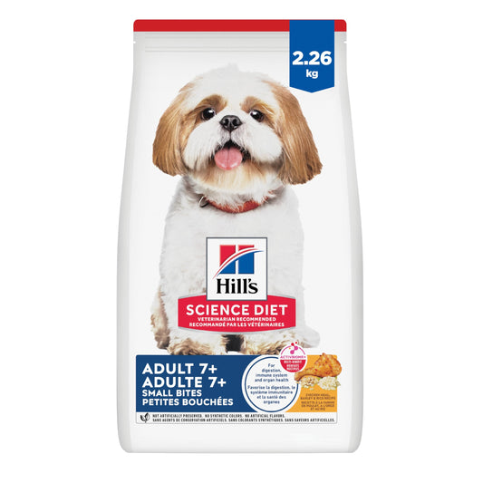 Hill's Science Diet Senior 7+ Small Bites Chicken Meal, Barley & Rice Recipe Dry Dog Food 2.26 kg Bag - Available at All In One Marketplace Canada