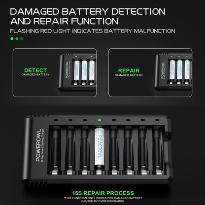 POWEROWL 8 Bay AA AAA Battery Charger for Ni-MH Rechargeable Batteries (No Adapter)