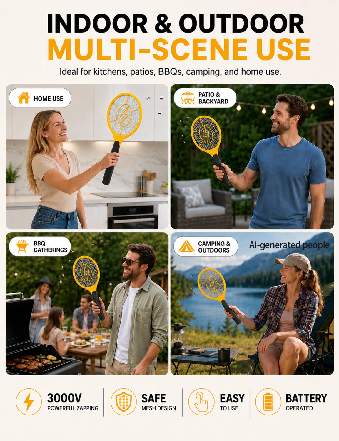 2 Pack Electric Fly Swatter, Bug Zapper Racket for Indoor Pest Control, Handheld Insect Killer Bat Battery Powered Electric Mosquito Swatter for Outdoor and Home