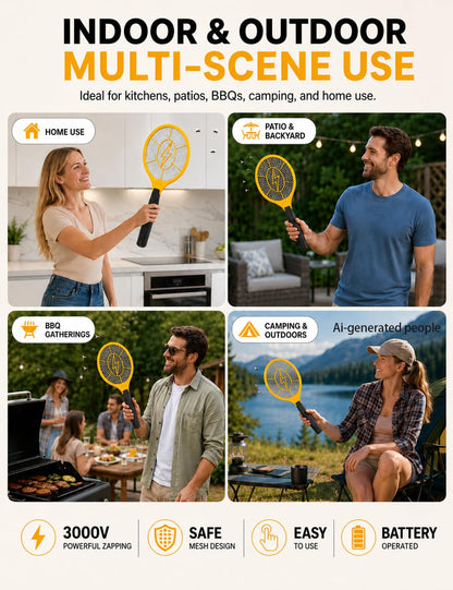 2 Pack Electric Fly Swatter, Bug Zapper Racket for Indoor Pest Control, Handheld Insect Killer Bat Battery Powered Electric Mosquito Swatter for Outdoor and Home