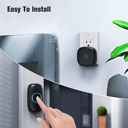 SECRUI Doorbell, Wireless Doorbell with 2 Receivers, Easy Installation, Adjustable Volumes, 58 Chimes, 1000Ft Operating Range, LED Indicator, Black