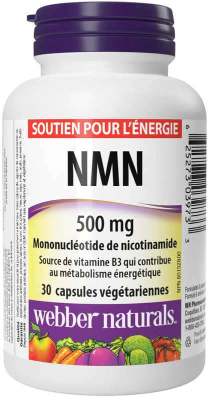 Webber Naturals NMN 500 mg (Nicotinamide Mononucleotide), 30 Capsules, Helps Maintain NAD+ Levels, Vegan Webber Naturals