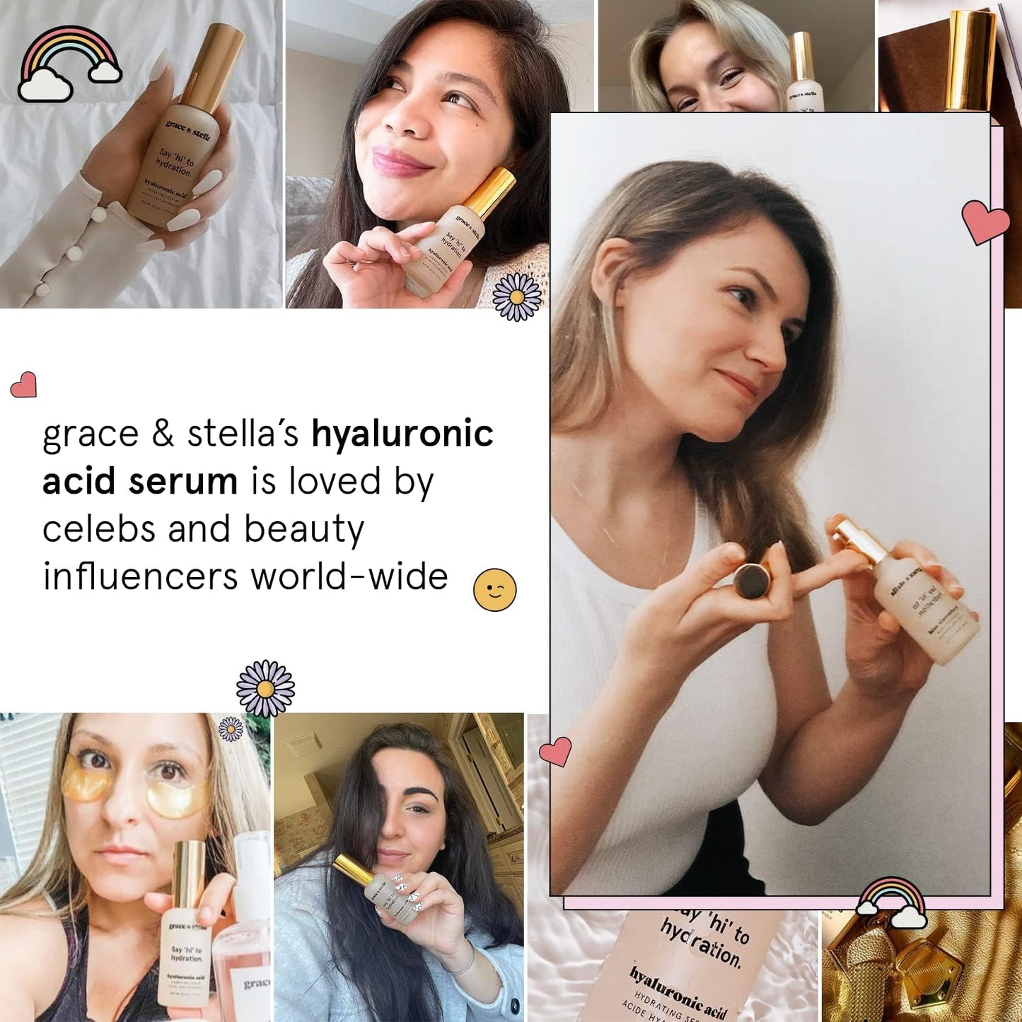 grace & stella Award Winning Hyaluronic Acid Serum for Face (50ml) Hydrating Hyaluronic Acid - Acide Hyaluronique Face - Anti Aging Serum to Hydrate, Remove Fine Lines, Wrinkles, Boost Collagen - Available at All In One Marketplace Canada