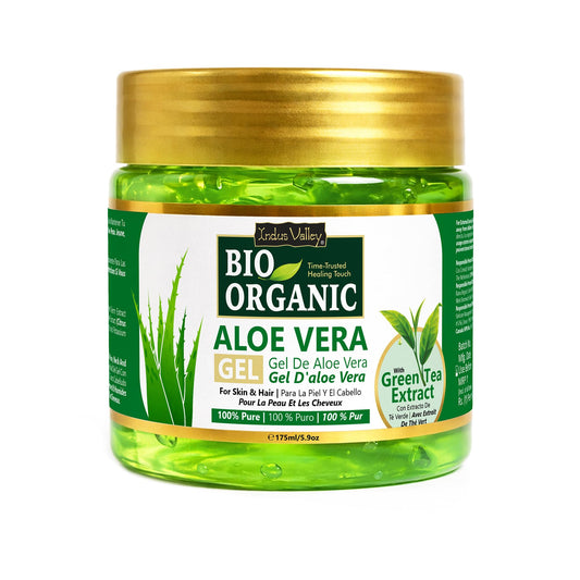 Indus Valley 100% Pure Aloe Vera Gel with Vitamin C & E for Skin & Hair | Non-Sticky Natural Aloe vera Gel - Soothes & Face Moisturizes, Irritated Skin Caused by Sunburn, Rashes (175Ml) - Available at All In One Marketplace Canada