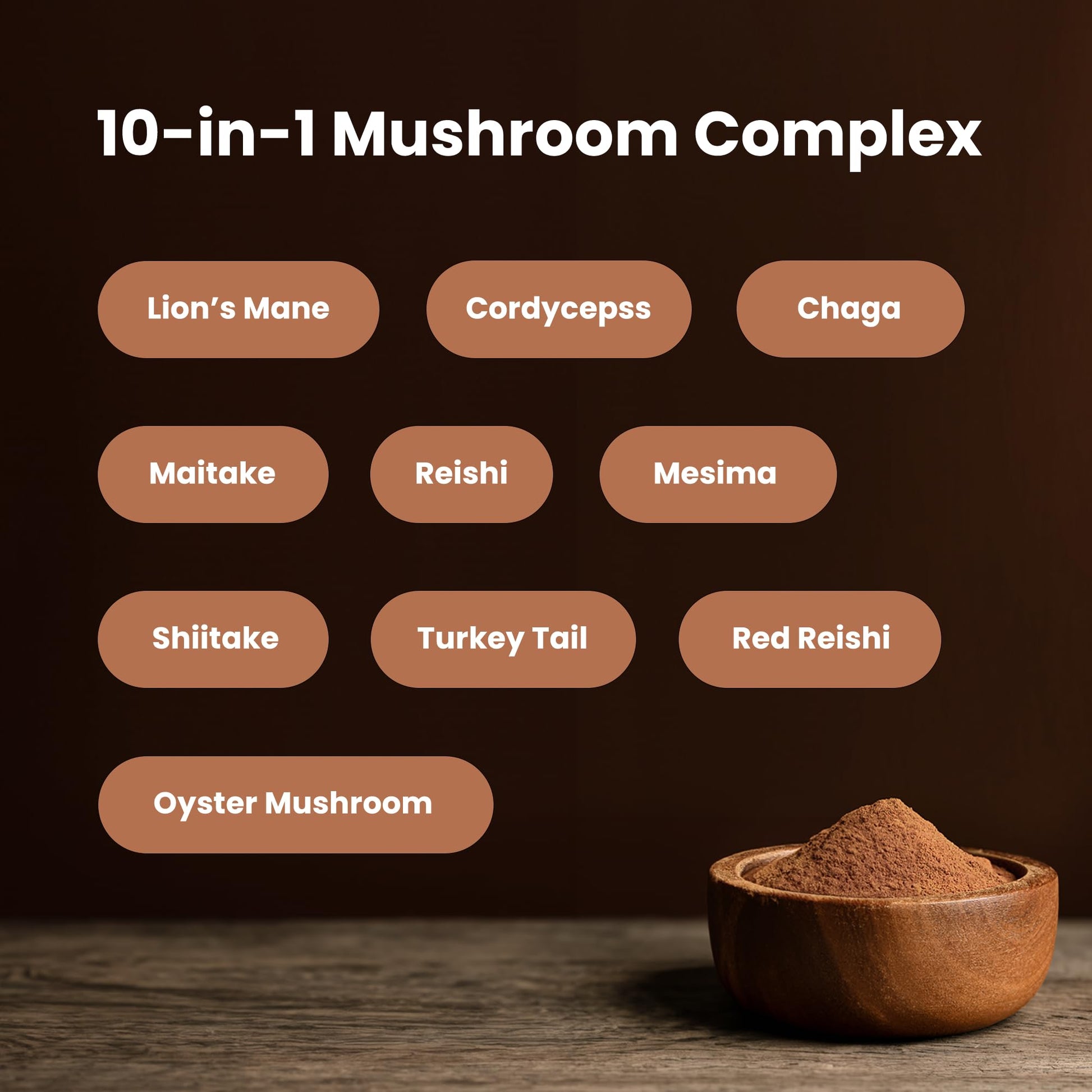 Organic Mushroom Powder - 10-in-1 Complex - Mushroom Supplement Powder Blend for Memory, Focus & Immune Support - Mushroom Blend For Coffee, Water, Smoothies - 8oz - Available at All In One Marketplace Canada