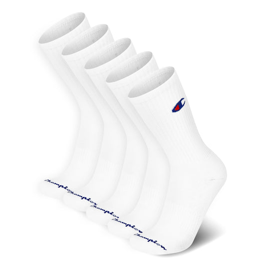 Champion Mens Men’s Crew Socks – 5 Pack Cushioned Crew Socks Moisture-wicking Breathable Reinforced Heel & Toe (Size: 6-12.5), White, 6-12 Champion