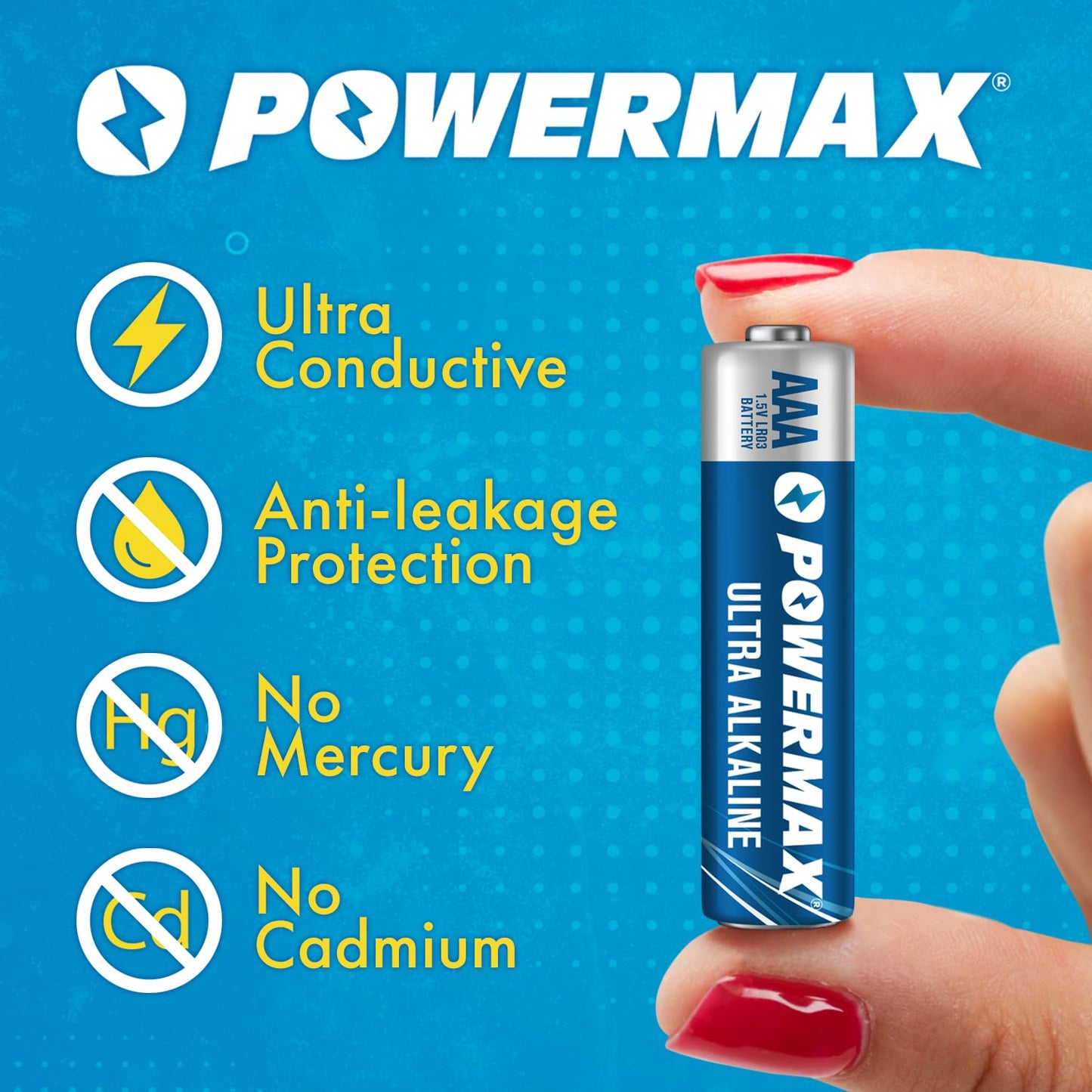 Powermax 100-Count Triple AAA Batteries, Ultra Long Lasting Alkaline Battery for Home and Office, 10-Year Shelf Life, Reclosable Packaging Powermax