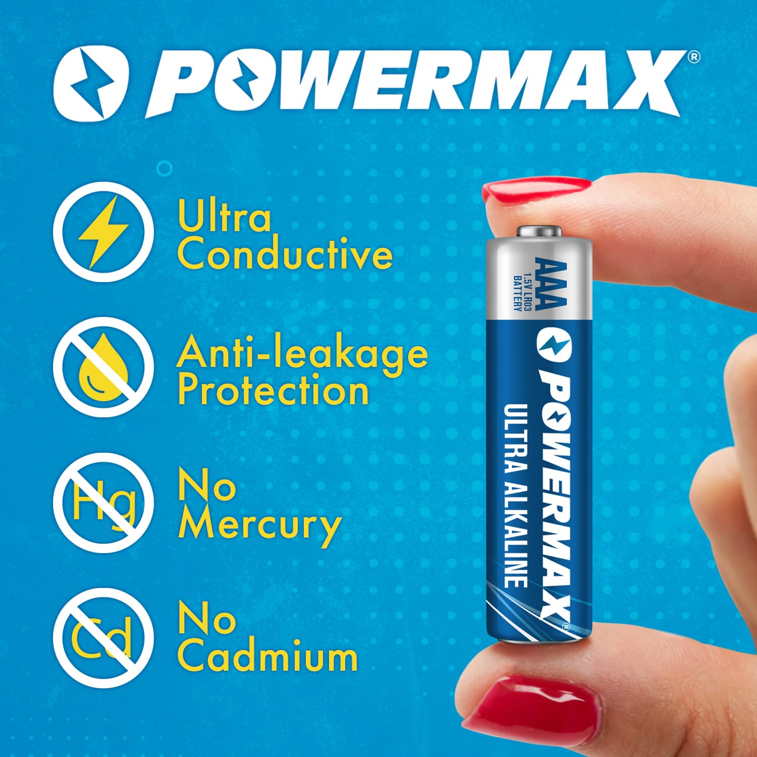 Powermax 100-Count Triple AAA Batteries, Ultra Long Lasting Alkaline Battery for Home and Office, 10-Year Shelf Life, Reclosable Packaging Powermax