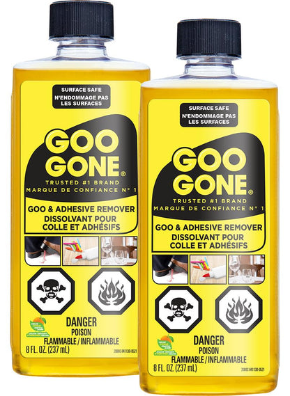 Goo Gone Adhesive Remover - 2 Pack - 8 Ounce - Surface Safe Adhesive Remover Safely Removes Stickers Labels Decals Residue Tape Chewing Gum Grease Tar Crayon Glue