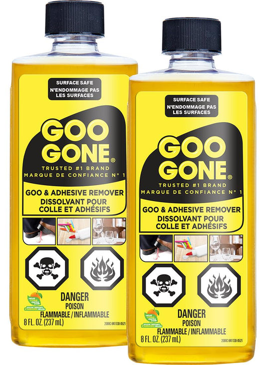 Goo Gone Adhesive Remover - 2 Pack - 8 Ounce - Surface Safe Adhesive Remover Safely Removes Stickers Labels Decals Residue Tape Chewing Gum Grease Tar Crayon Glue