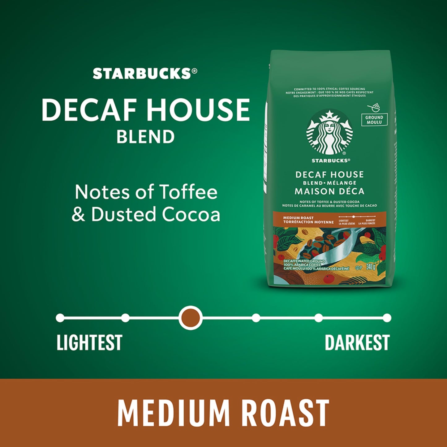 Starbucks Decaf House Blend Ground Coffee, Medium Roast, 340g (6-Pack)