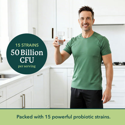 Probiotics for Men | Gut Health & Prostate Support | 50 Billion CFU with 15 Probiotic Strains | With Lycopene for Prostate Support | Men’s Gut Health Supplements | Non-GMO | Made in Canada | 60 Ct