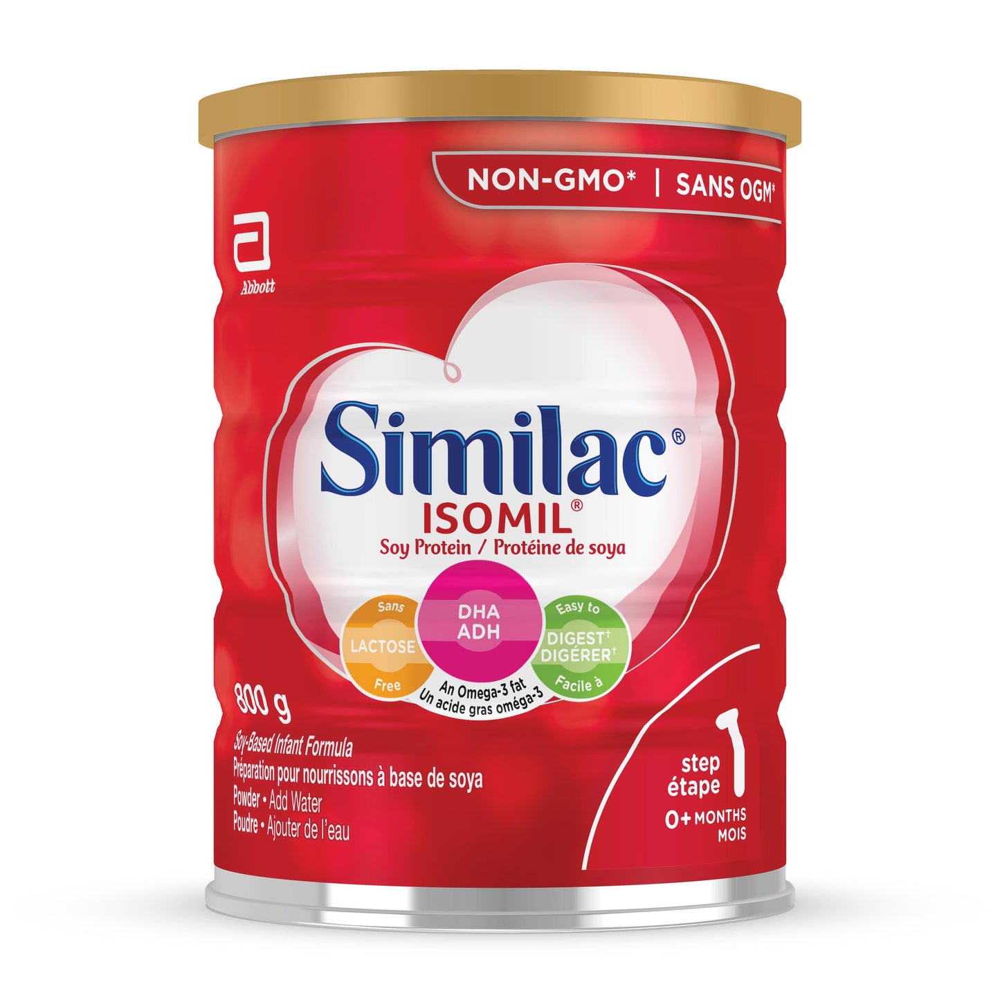 Similac Isomil with DHA Non-GMO Soy-Based Baby Formula Powder, Lactose-Free, 800g (0+ Months)