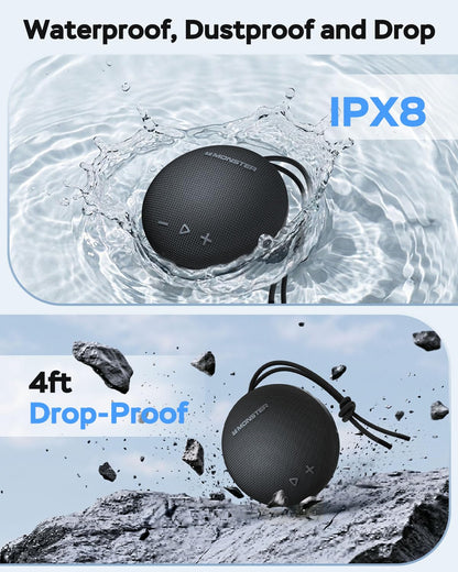 Monster Bluetooth Speaker, IPX8 Shower Speaker Waterproof, Bluetooth 5.4 with Loud HD Sound and Robust Bass, Extra Long Playtime Punchy, for Home, Beaches Portable Wireless Outdoor Speakers - Available at All In One Marketplace Canada