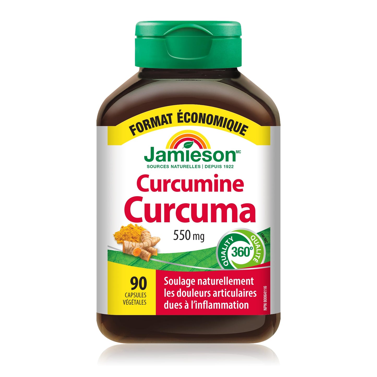 Jamieson Curcumin Turmeric 550 mg, Provides Natural Joint Pain Relief, Supports Inflammation, and Helps with Digestion. NON-GMO, Gluten-Free, 90 Vegetarian Capsules, Proudly Canadian - Available at All In One Marketplace Canada