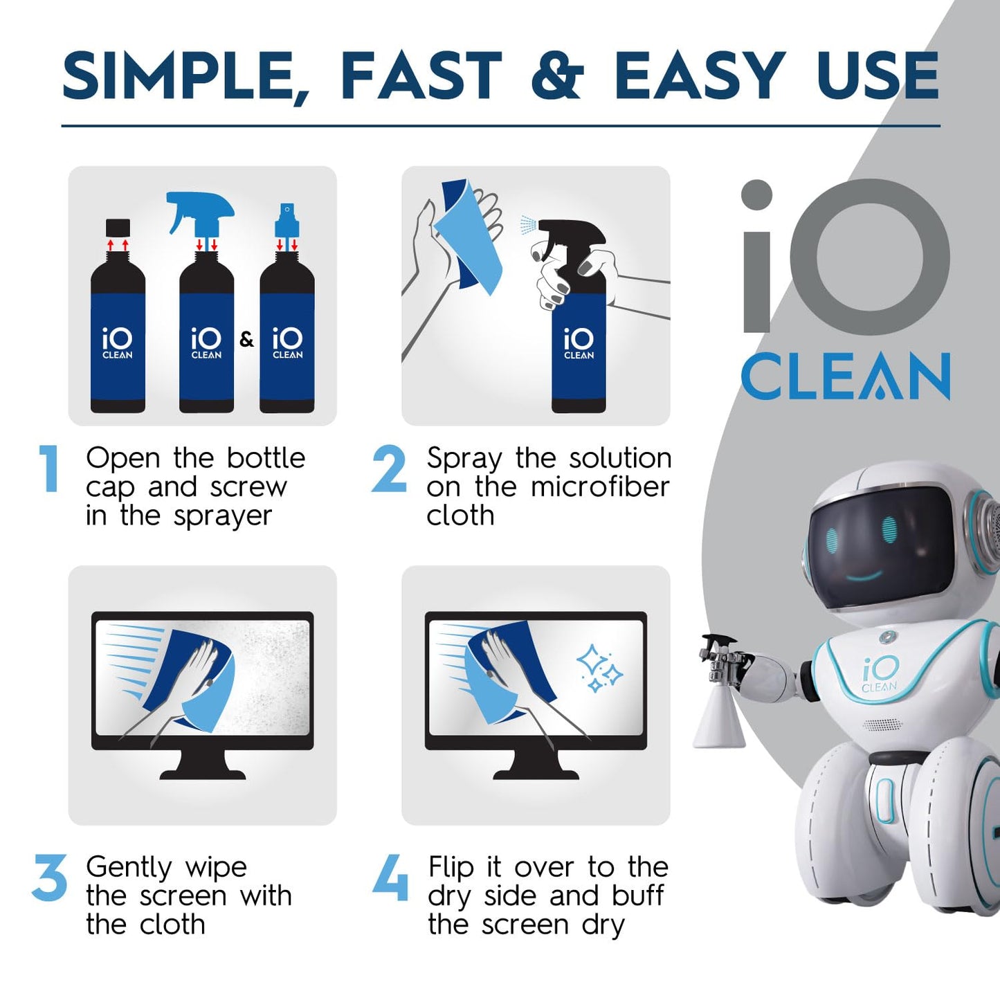 Screen Cleaner Spray (16oz) – Best Large Cleaning Kit for LCD LED OLED TV, Smartphone, iPad, Laptop, Touchscreen, Computer Monitor, Other Electronic Devices – Microfiber Cloth Wipes and 2 Nozzles