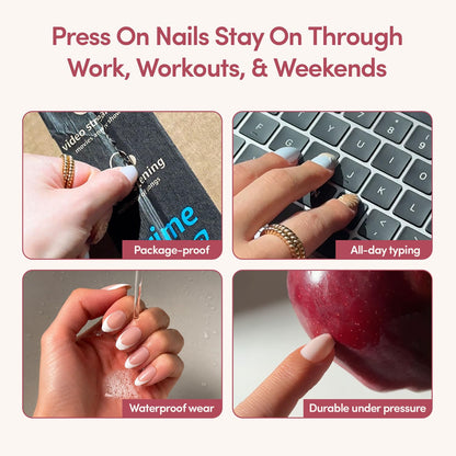 Glamnetic Press On Nails - Ma Damn | French Tip Nails, UV Finish Short Pointed Almond Shape, Reusable Semi-Transparent Nails in 12 Sizes - 24 Nail Kit with Glue - Available at All In One Marketplace Canada