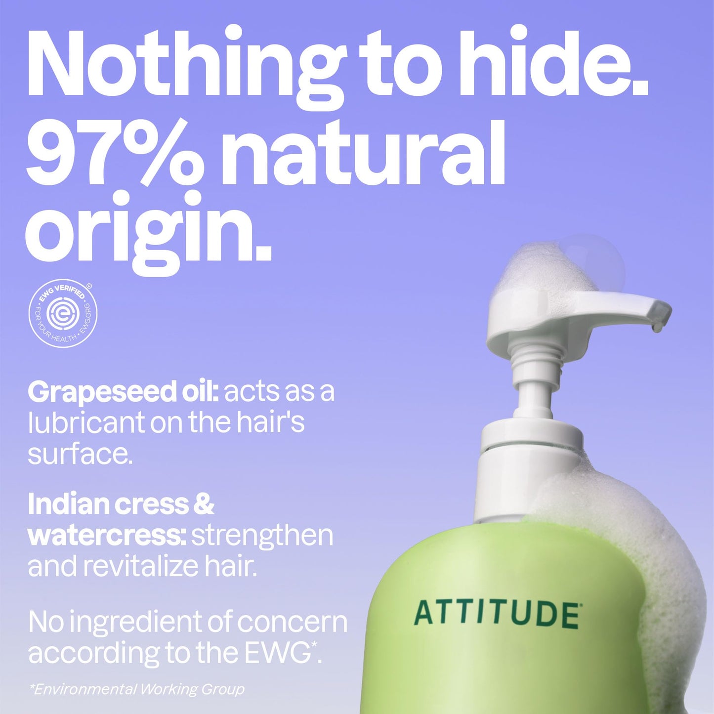 ATTITUDE Nourishing Hair Shampoo, Made in Canada, EWG Verified, For Dry and Damaged Hair, Naturally Derived Ingredients, Vegan and Plant Based, Grapeseed Oil and Olive Leaves, 946 mL