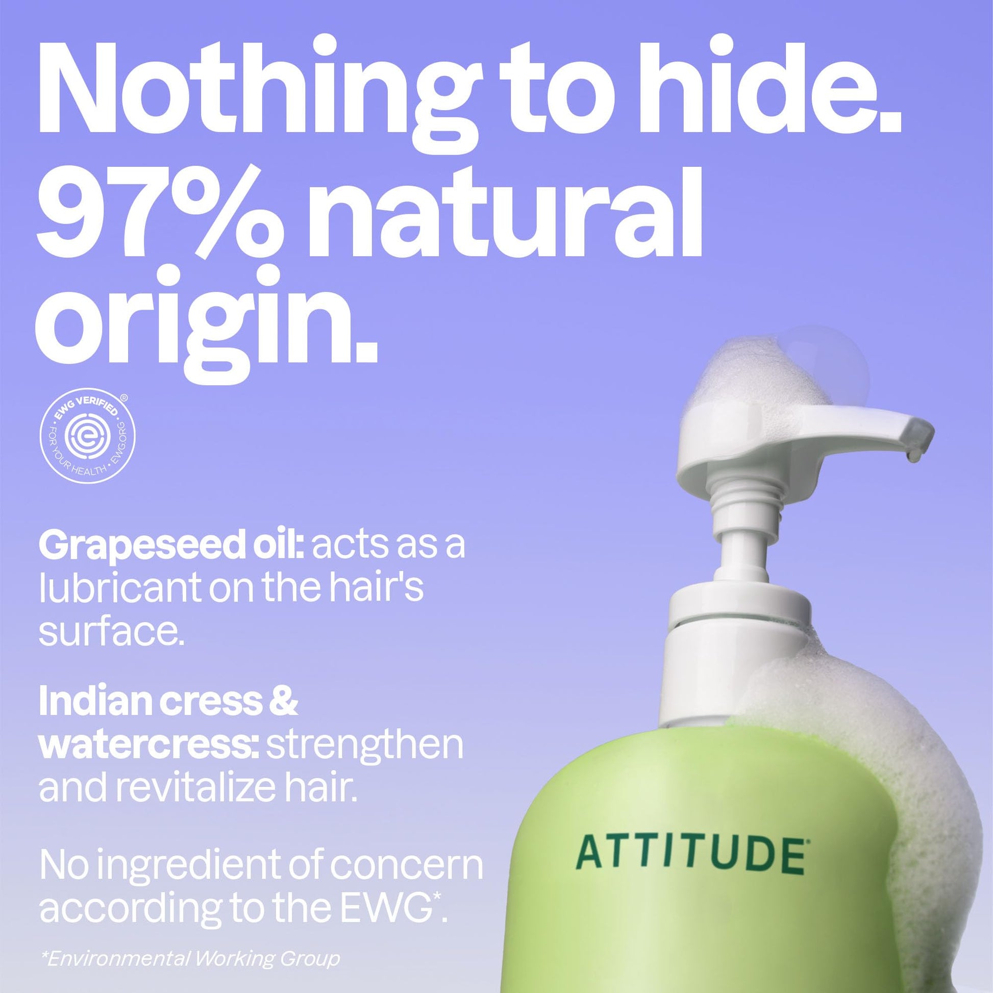 ATTITUDE Nourishing Hair Shampoo, Made in Canada, EWG Verified, For Dry and Damaged Hair, Naturally Derived Ingredients, Vegan and Plant Based, Grapeseed Oil and Olive Leaves, 946 mL