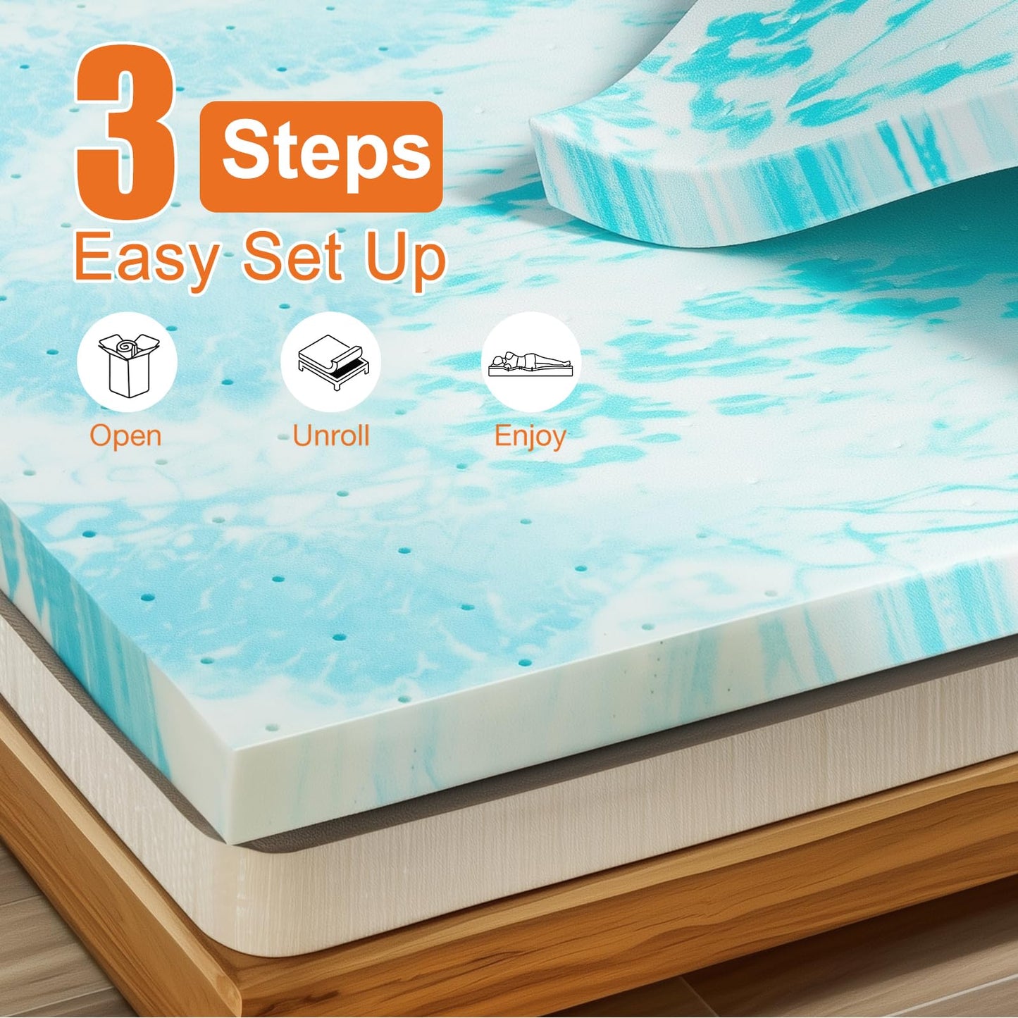 Sweetcrispy 3 Inch Twin Memory Foam Mattress Topper, Blue Sweetcrispy