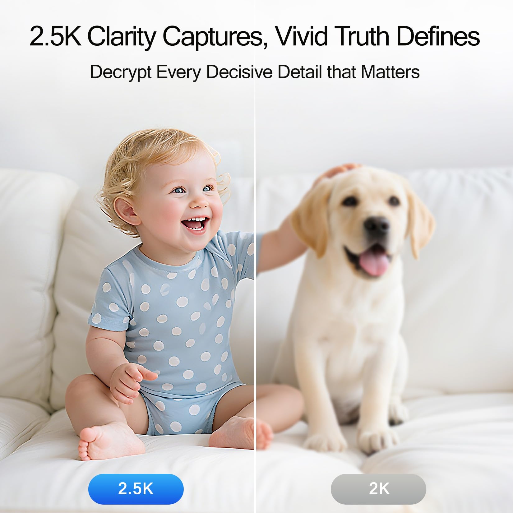 CINMOORE 2.5K Camera Surveillance Interieur, Indoor Security Cam, Free AI Pet/Person/Cry Detection, 4MP Pet Camera with Phone App Pan Tilt 2.4GHz WiFi, Night Vision, Full Duplex Audio