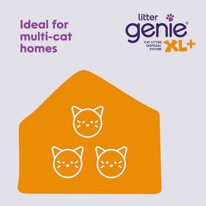 Litter Genie XL+ Pail – Ideal for Multi cat Homes - Includes one Jumbo 24ft cat Litter Bags Refill, Scoop, and Scoop Holder