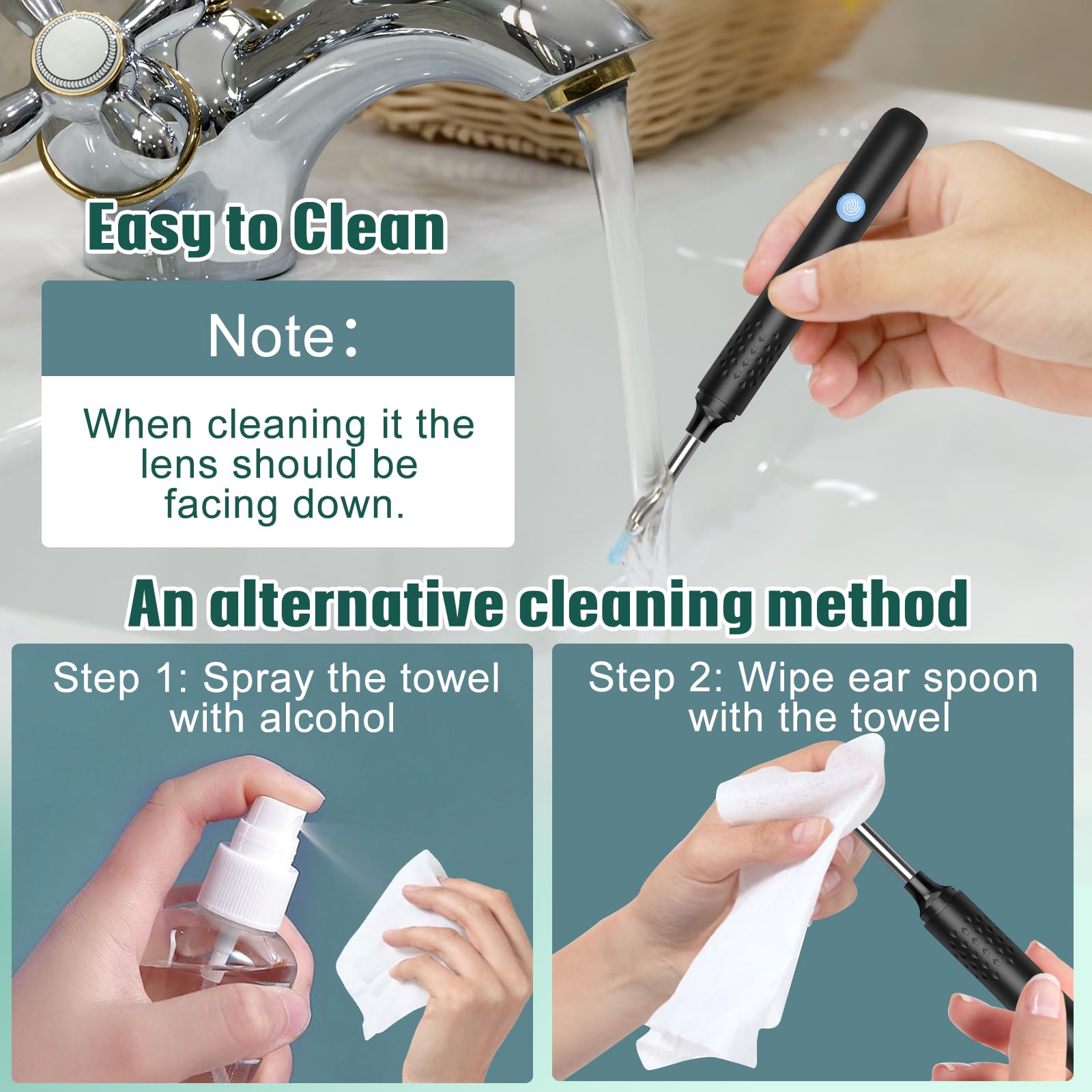 LMECHN Ear Wax Removal, Ear Cleaner with 7 Pcs Ear Set, Ear Wax Removal Tool Camera with 1080P Ear Otoscope & 6 LED Lights, Wireless Ear Pick for Ear Cleaning with 6 Ear Spoons Black