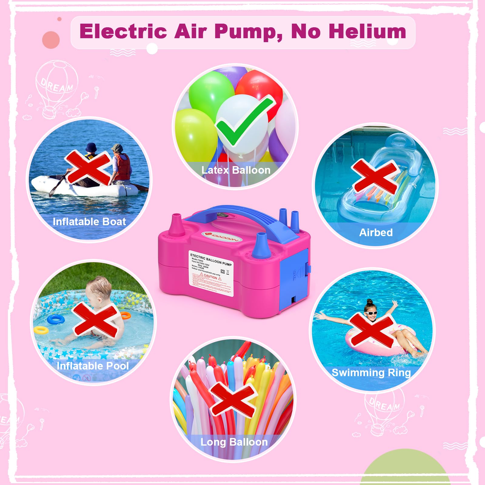 IDAODAN Electric Balloon Pump, Portable Electric Balloon Blower Machine Inflator Air Pump Dual Nozzle110V 600W for Party Decorations