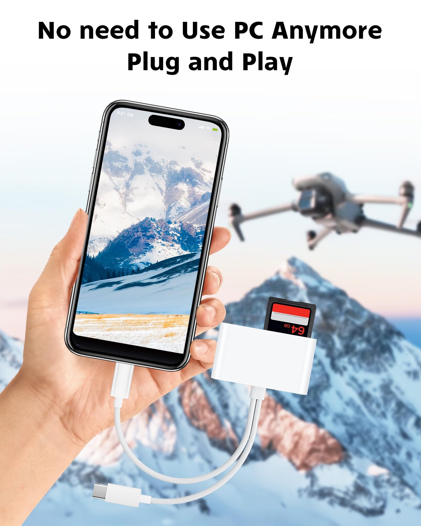 SD Card Reader for iPhone iPad Camera with USB C, Dual Card Slot USB 3.0 Memory Card Reader Supports SD/TF Card Trail Camera Viewer SD Card Adapter Portable Micro SD Card Reader No App Plug and Play