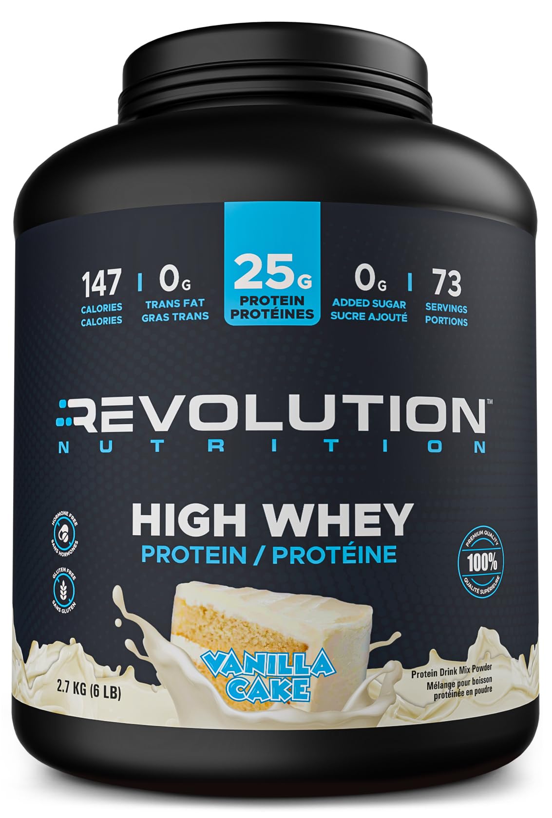 Revolution Nutrition, High Whey, Protein Powder 6LB, Whey Protein, Gluten Free, 25g of Protein Per Scoop, 2.7kg, 73 Servings (Vanilla Cake, 6 Pound) 🍁 All In One Marketplace Canada