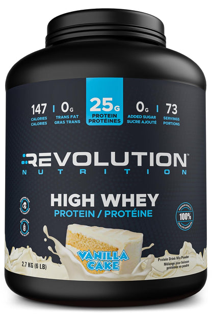Revolution Nutrition, High Whey, Protein Powder 6LB, Whey Protein, Gluten Free, 25g of Protein Per Scoop, 2.7kg, 73 Servings (Vanilla Cake, 6 Pound) 🍁 All In One Marketplace Canada