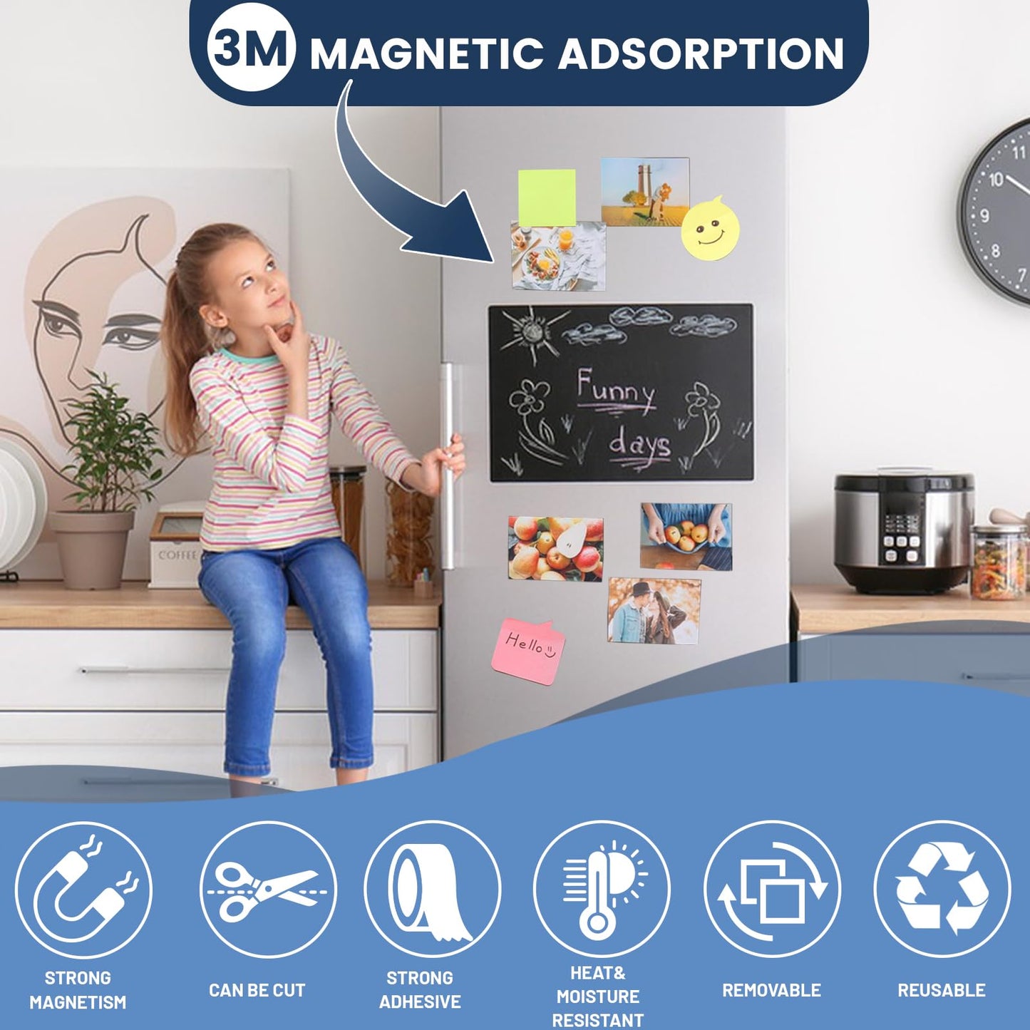 RIHEGAINT Magnetic Tape - 1/2" x 16ft Flexible Magnet Strips with 3M Strong Adhesive Backing - Perfect Fridge Magnets!