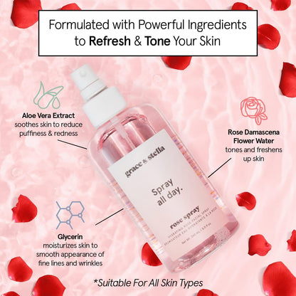 Grace and Stella Award Winning Rose Water Facial Spray (240ml) - Vegan - Rose Water Spray For Face - Rosewater Spray Toner Rose Hydrosol - Rose Spray Facial Mist - Rosewater Spray Toner Rose Hydrosol - Spray all Day - Available at All In One Marketplace Canada