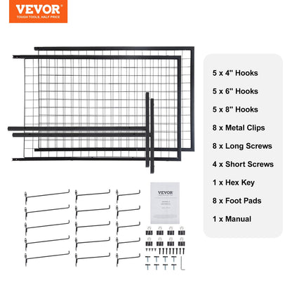 VEVOR 2' x 5.6' Grid Wall Panels Tower, 2 Packs Wire Gridwall Display Racks with T-Base Floorstanding, Double Side Gridwall Panels for Art Craft Shows, Retail Display with Extra Clips and Hooks 🍁 All In One Marketplace Canada